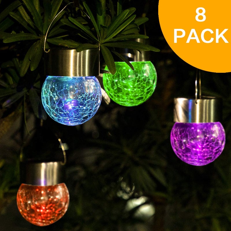 SUNWIND Hanging Solar Ball Lights Outdoor - 8 Pack Auto Color Changing Cracked Glass Decorative Garden Lights Hanging Solar Lanterns for Yard, Patio, Fence, Tree, or Holiday Decoration(Multi-Color) - Image 2
